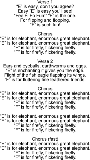 E F Elephant/Firefly